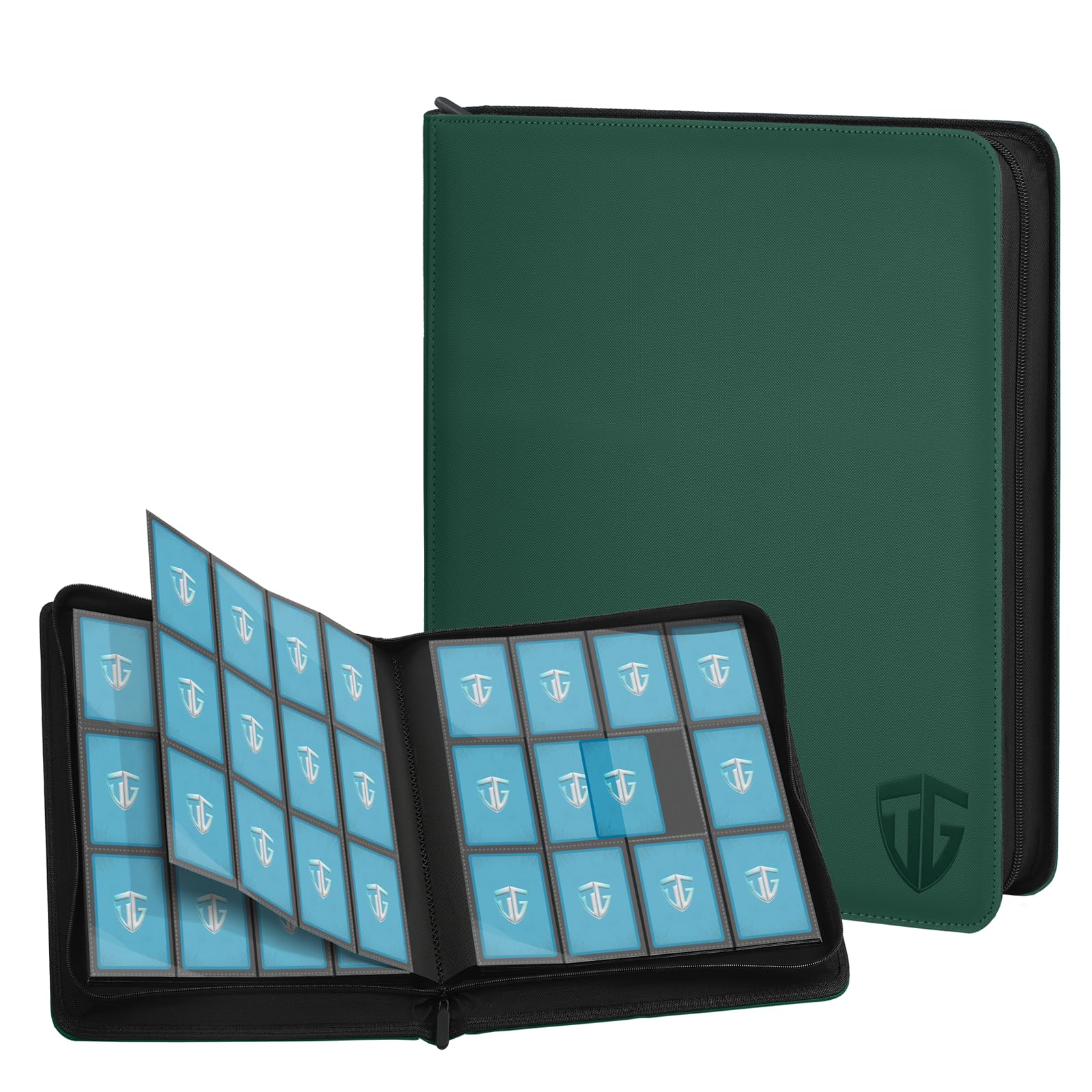 12 Scomparti per Carte da Collezione, Album con Chiusura Lampo, per 720 Carte, Album di Carte Collezionabili, Tasche Laterali Sicure, Compatibile con YuGiOh, MTG, Carte Sportive (Verde)