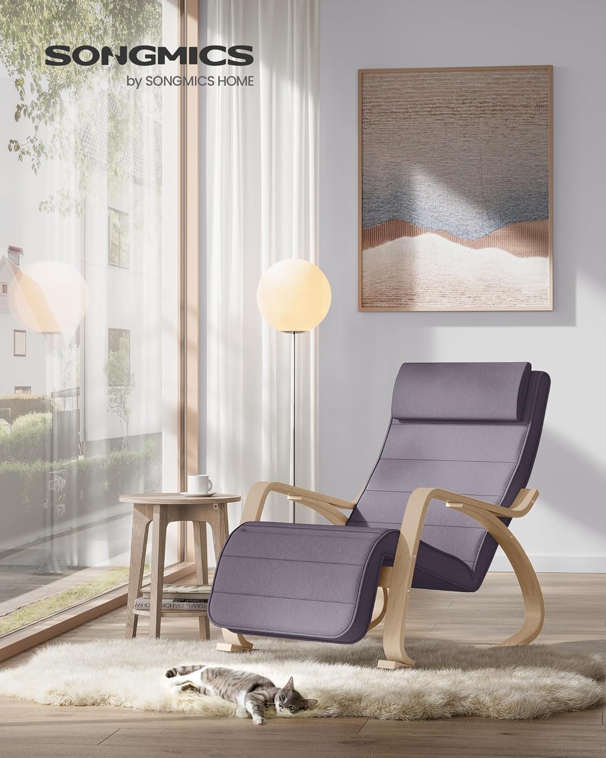 Songmics Sedia a Dondolo con Braccioli, Grigio Chiaro - immagine 2