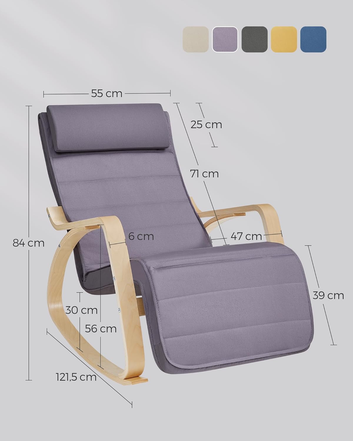 Songmics Sedia a Dondolo con Braccioli, Grigio Chiaro - immagine 3