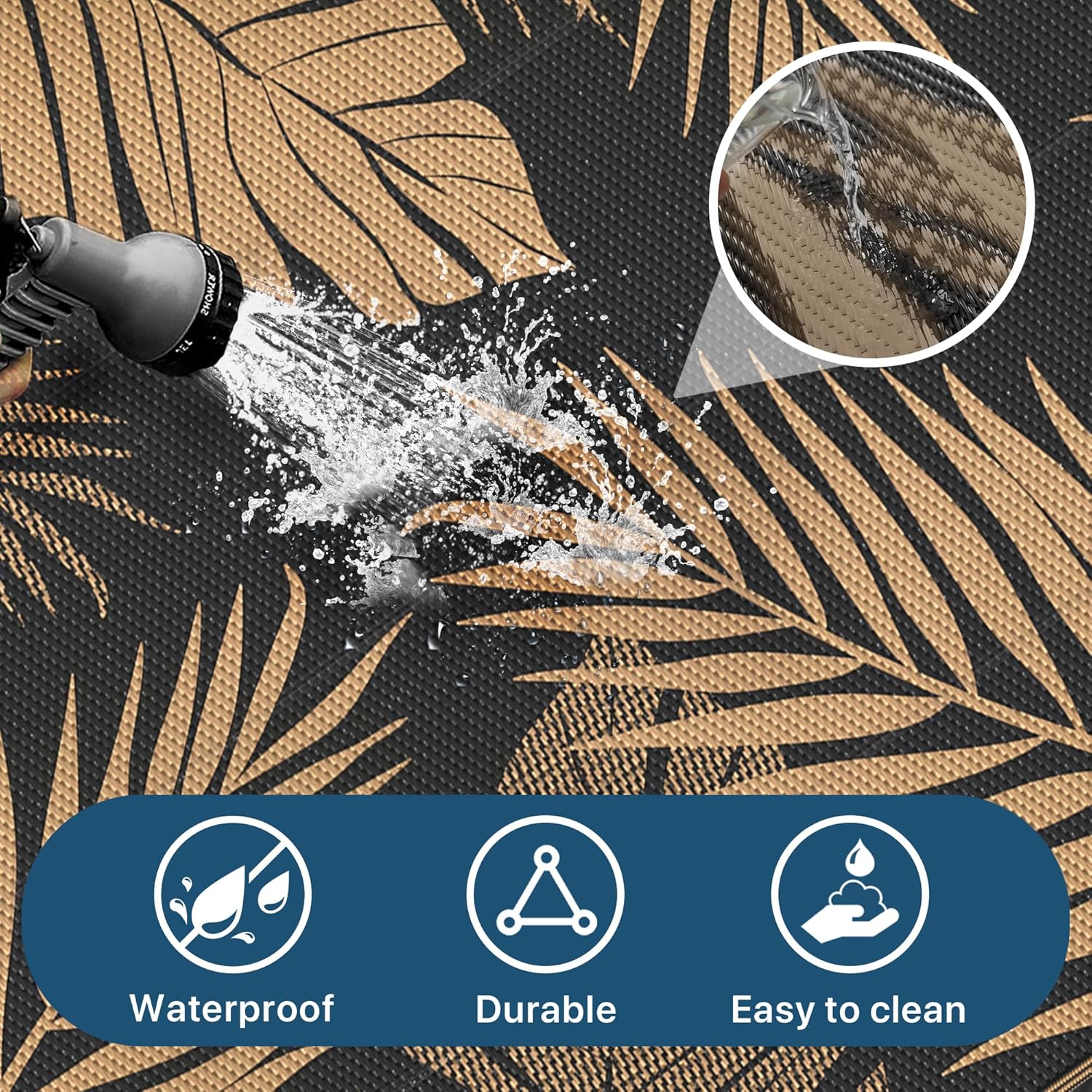 Genimo Tappeto da Esterno Reversibile 180x275cm, Nero & Marrone - immagine 4