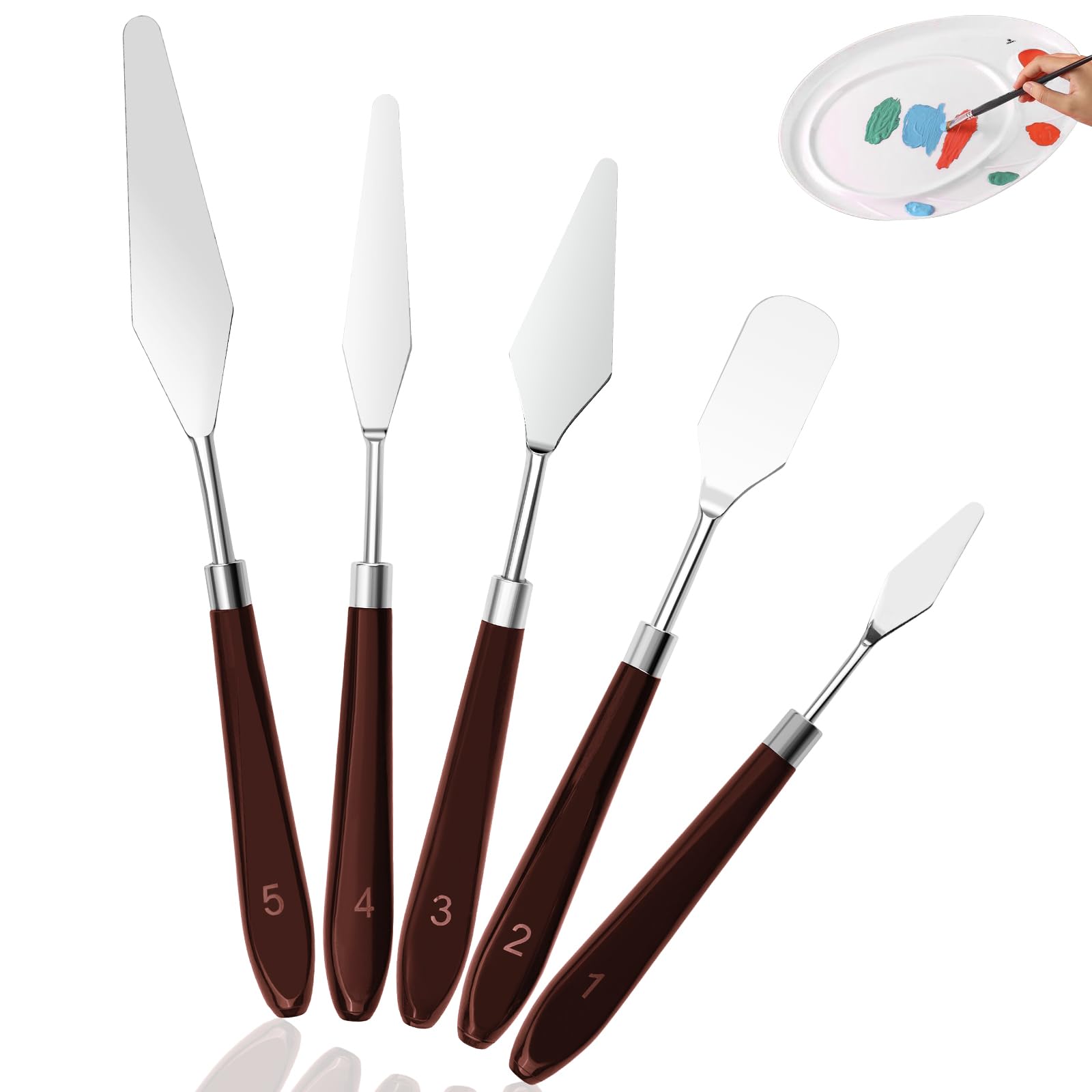 Fousenuk 5 pezzi Acciaio Inox Spatole per Pittura, Spatola per Pittori, Spatola set Pittura Raschietto per Pittura Acrilica, Decorativa, Pittura ad Olio, Acrilico, Piccola, Pittura su Tela