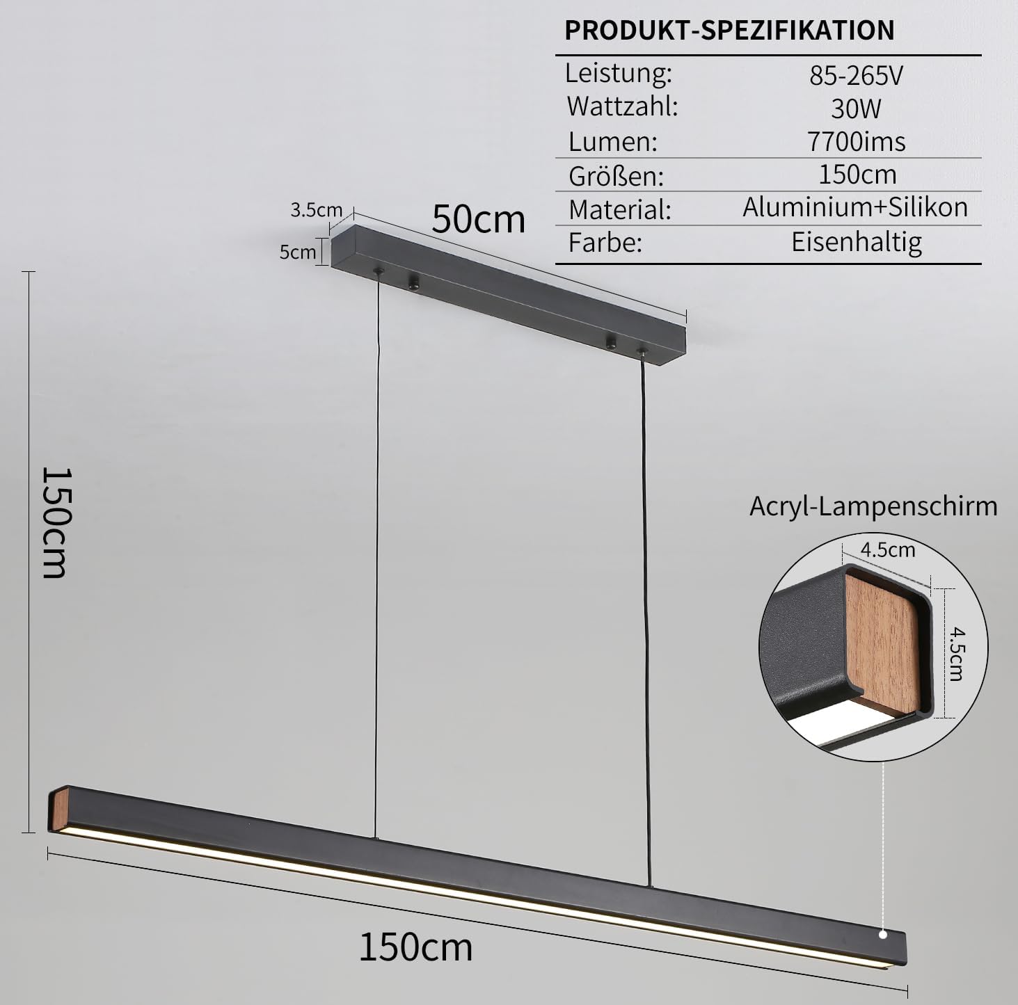 Mikeru Lampada a Sospensione LED 150cm Dimmerabile - immagine 2