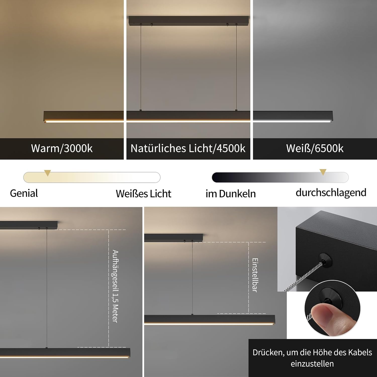 Mikeru Lampada a Sospensione LED 150cm Dimmerabile - immagine 3