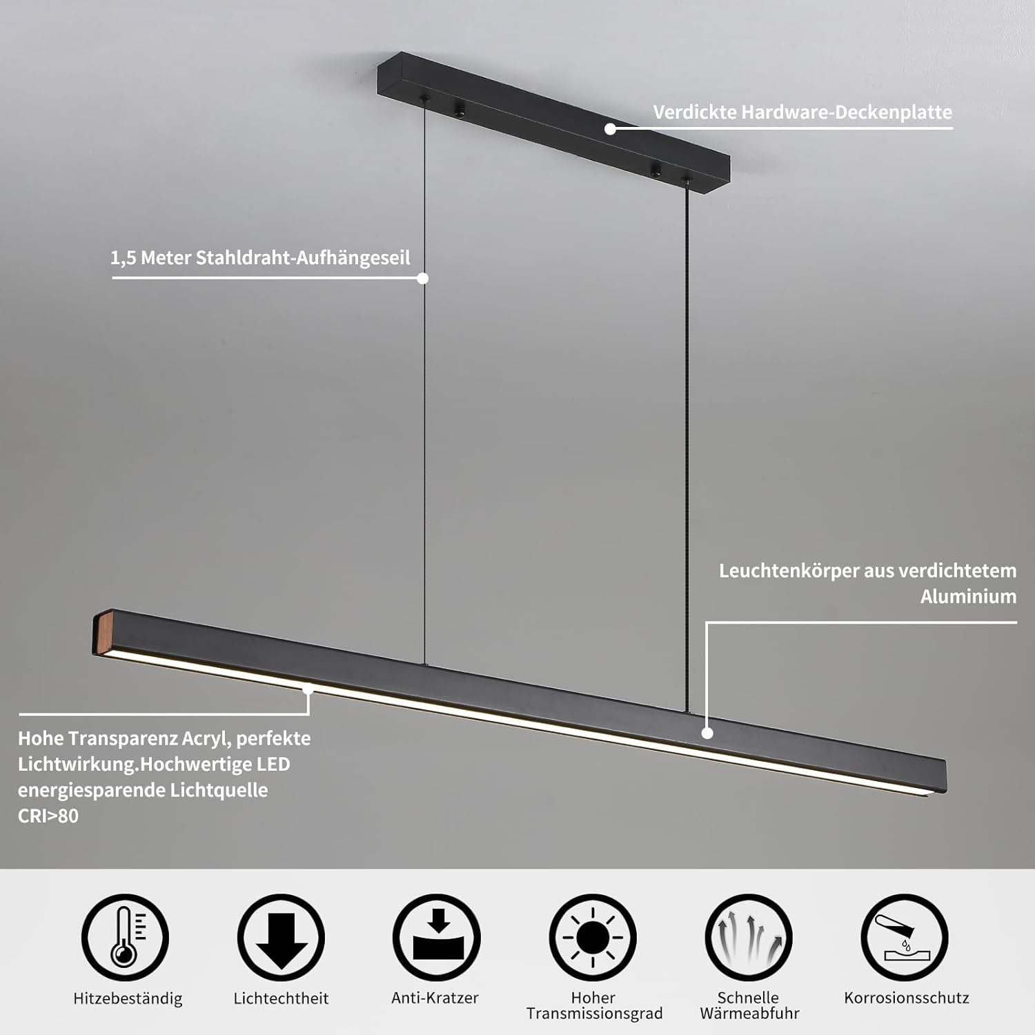 Mikeru Lampada a Sospensione LED 150cm Dimmerabile - immagine 5
