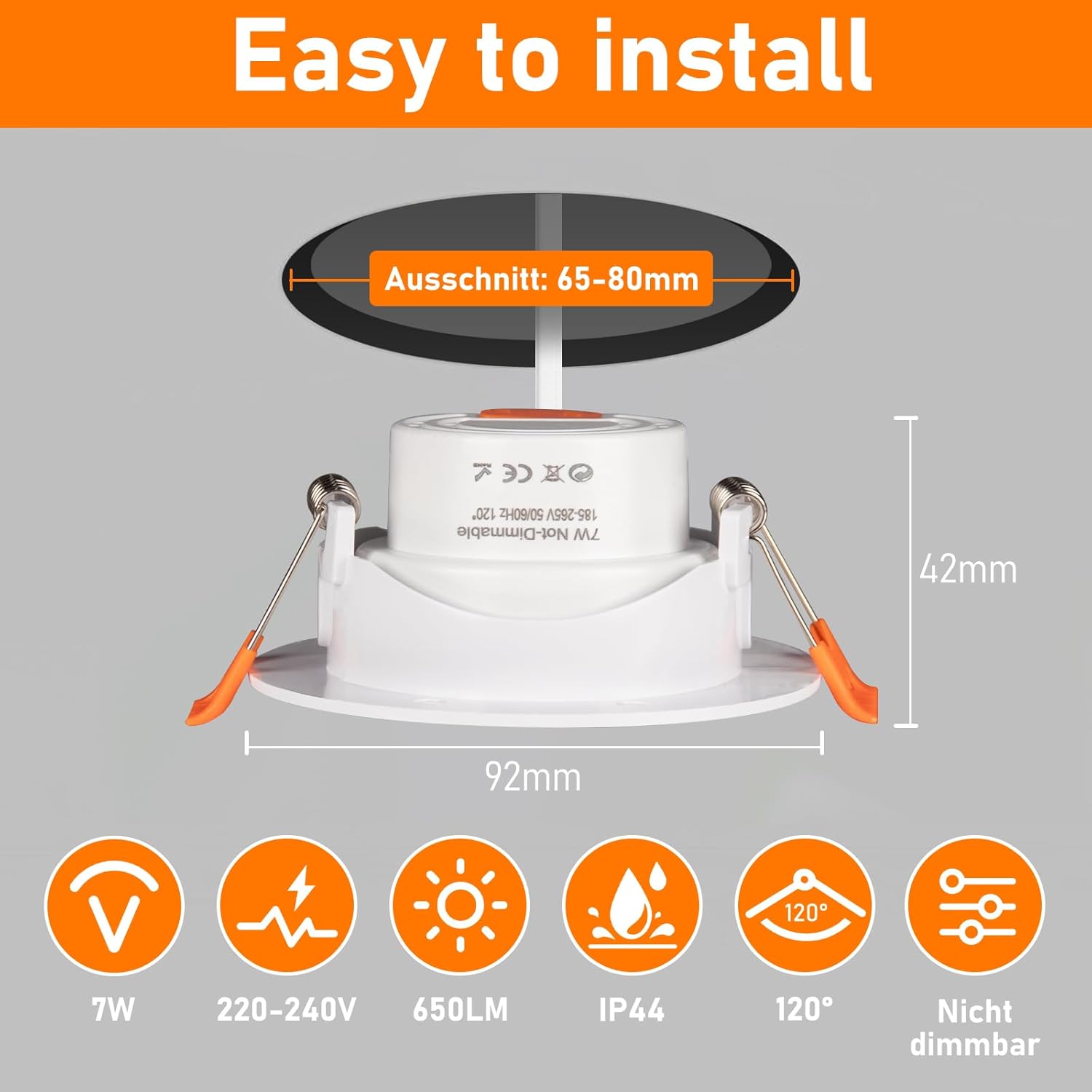 Faretti LED Soffitto Incasso 7W, Foro Φ 68-80mm - immagine 2