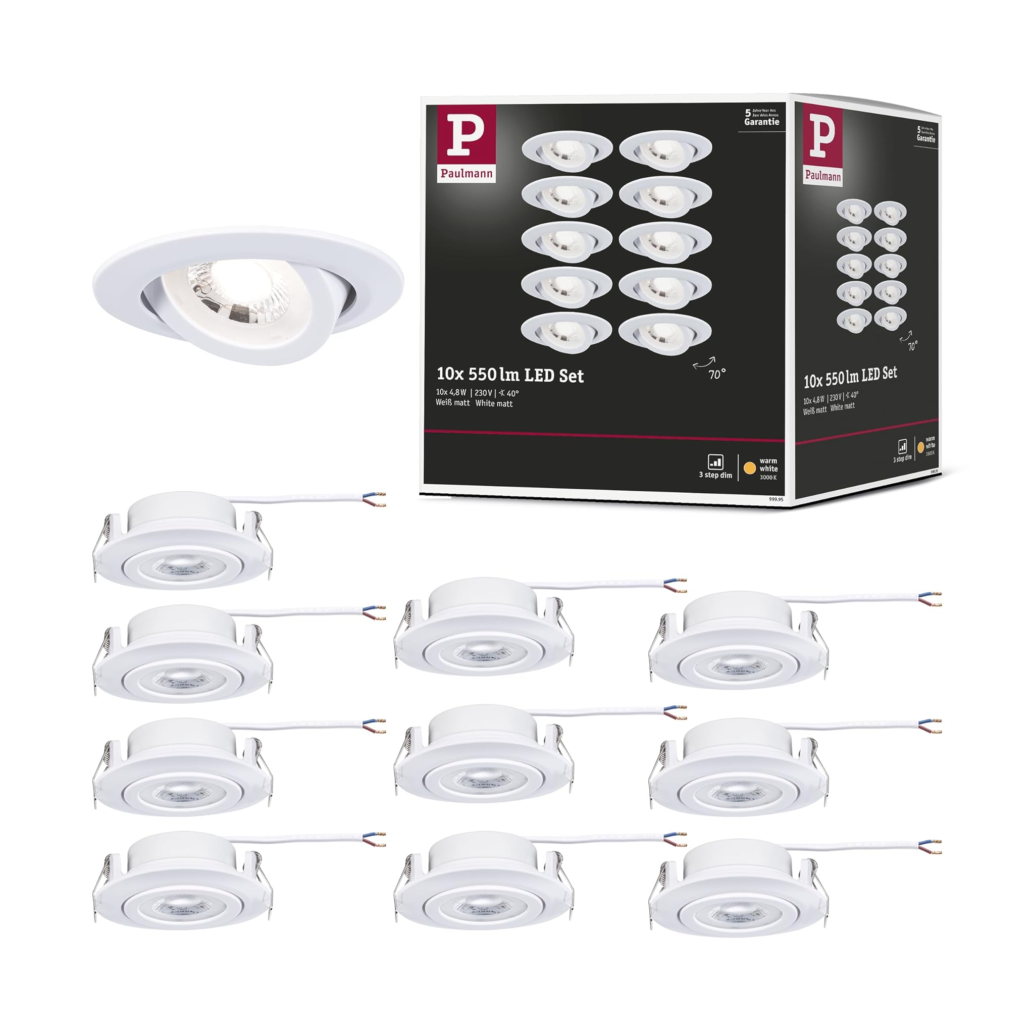 Paulmann 99995 - Lampada Incasso LED 3-Step-Dim (10 pz)