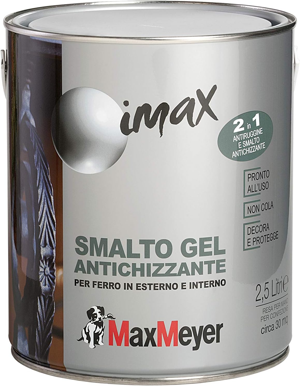 MaxMeyer Smalto ferro antiruggine a Solvente Antichizzante GRIGIO GHISA 2,5 L - immagine 1