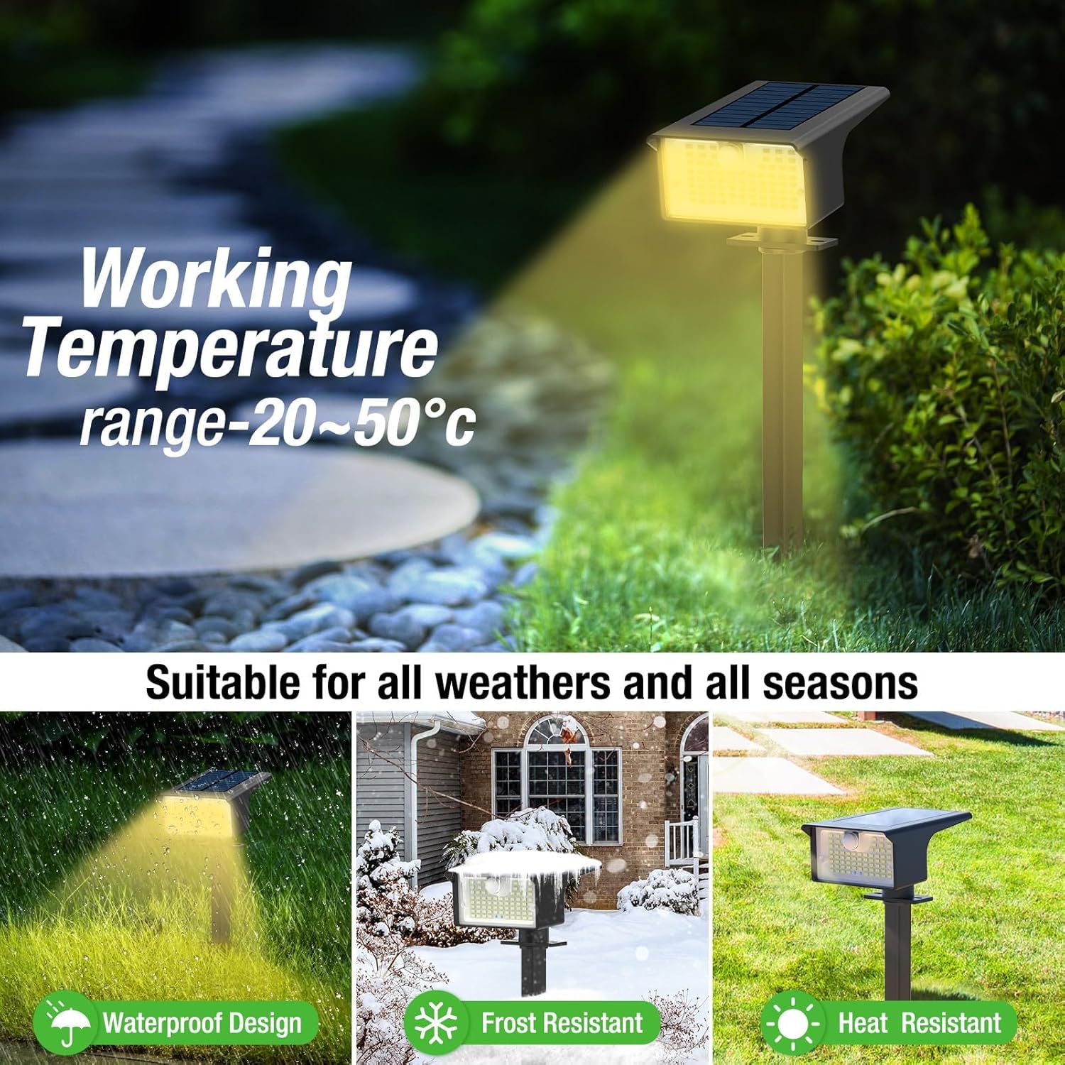 nipify 3 Faretti Solari LED Esterno 62LED, Bianco Caldo - immagine 5