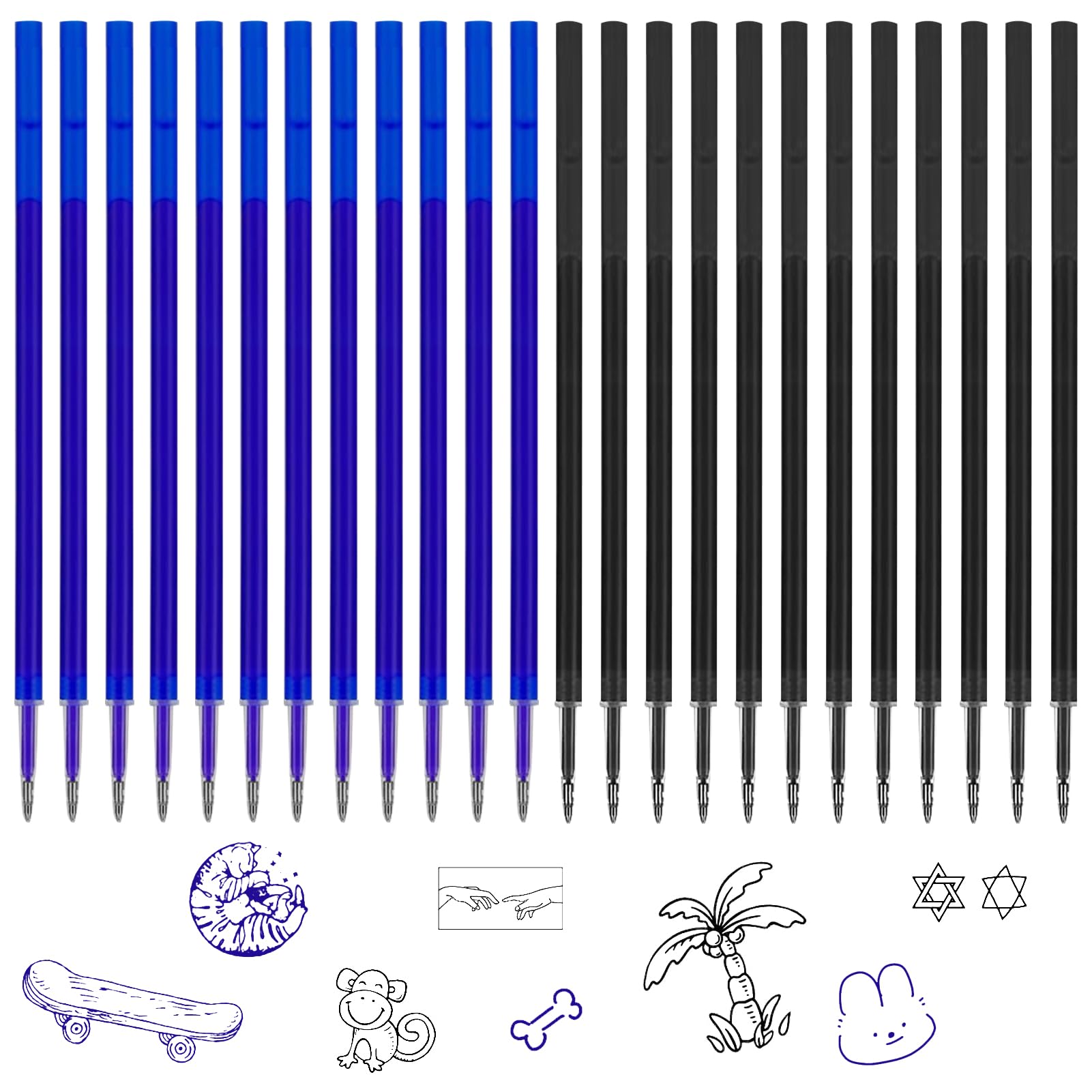 24 Refill per Penna Gel Cancellabile,compatibili con Legami,(12 Blu, 12 Nero),Altezza 13 cm,Inchiostro Termosensibile, Punta 0,7 mm,Per la scuola e la vita di tutti i giorni