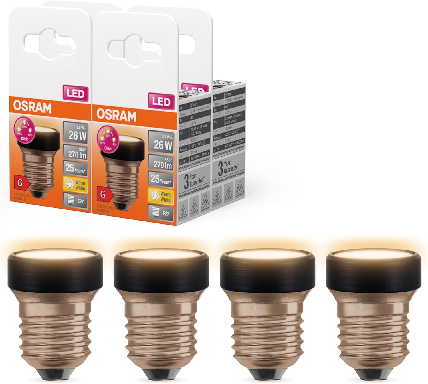 Osram LED STAR FLAT 3,5W E27, Bianco Caldo, 4 Pezzi