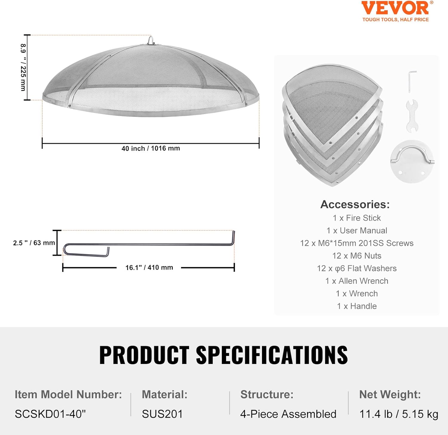 Vevor Parascintille Rotondo per Braciere da 40" - immagine 7