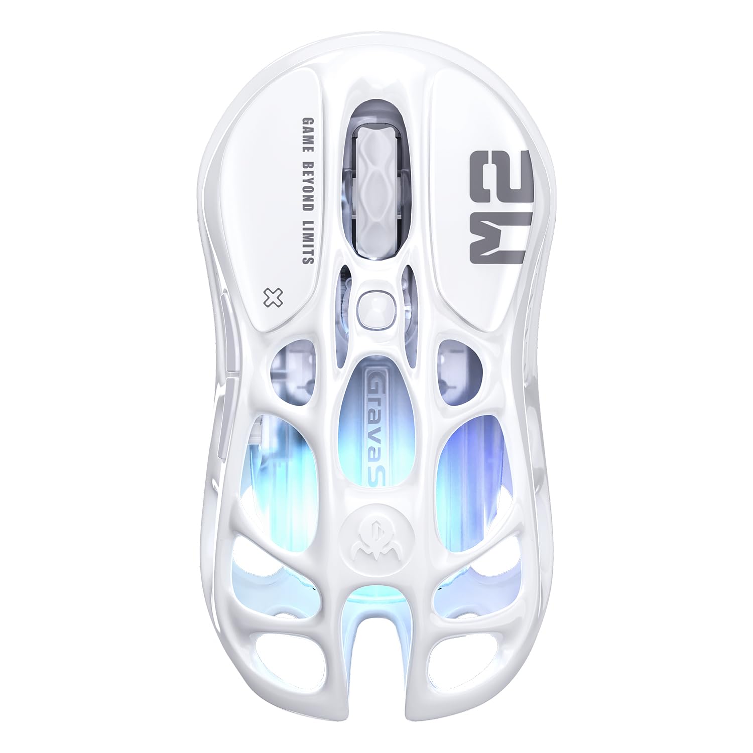 GravaStar Mercury M2 Mouse da gioco wireless con 26.000 DPI, sensore PAW3395DM, design leggero scavato da 79 g, 5 pulsanti programmabili, 5 Dynamic Lightsync RGB, bianco