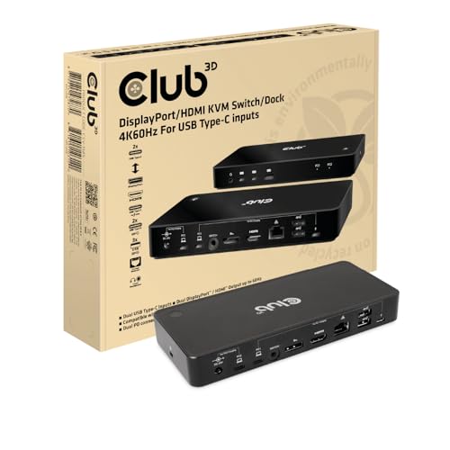 Club 3D KVM Switch/Dock DisplayPort/HDMI 4K60Hz per 2 ingressi USB Type-C