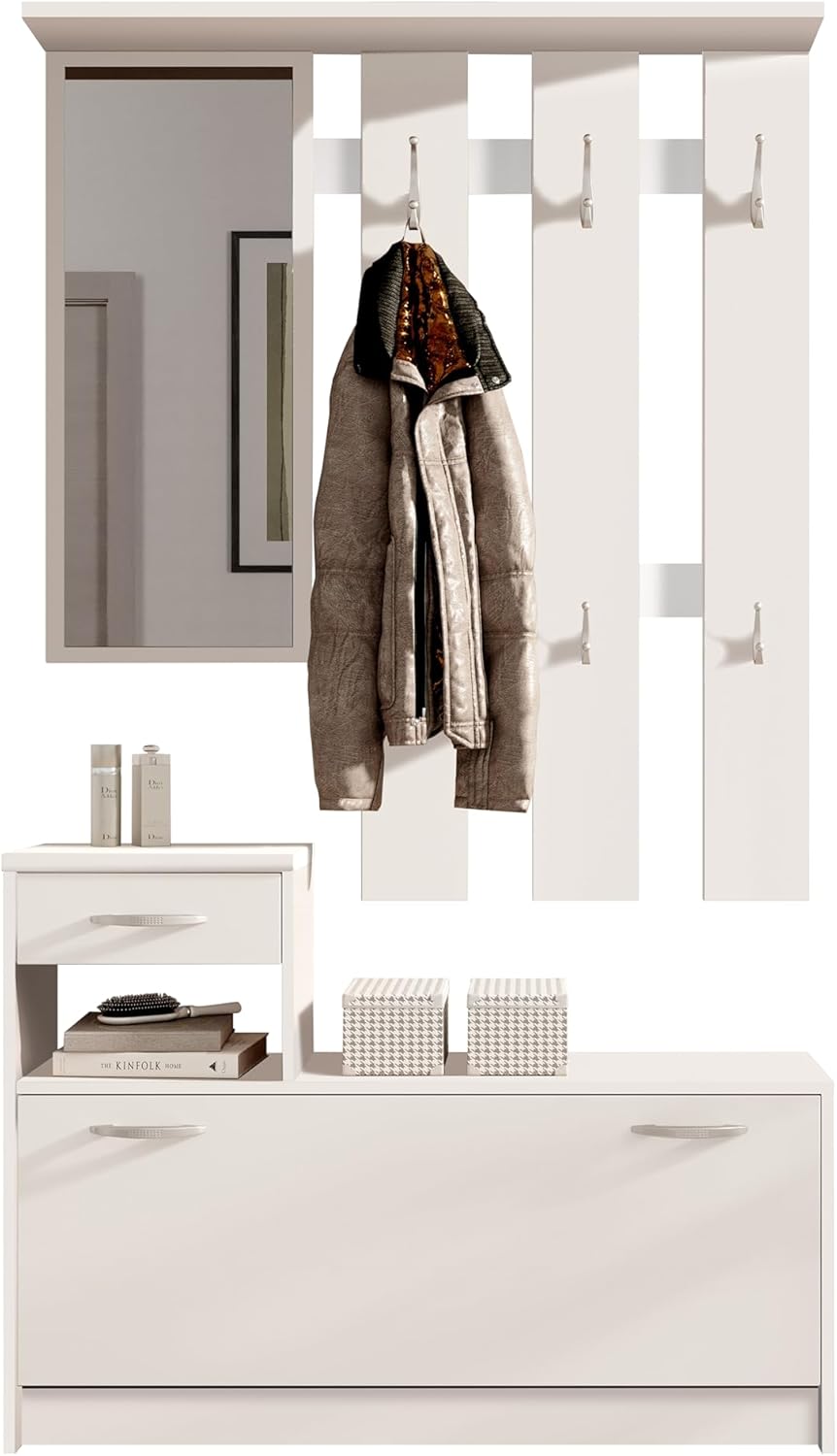 Stella Trading 1 Appendiabiti Compatto, Specchio, Bianco, BxHxT 100x190x26 cm