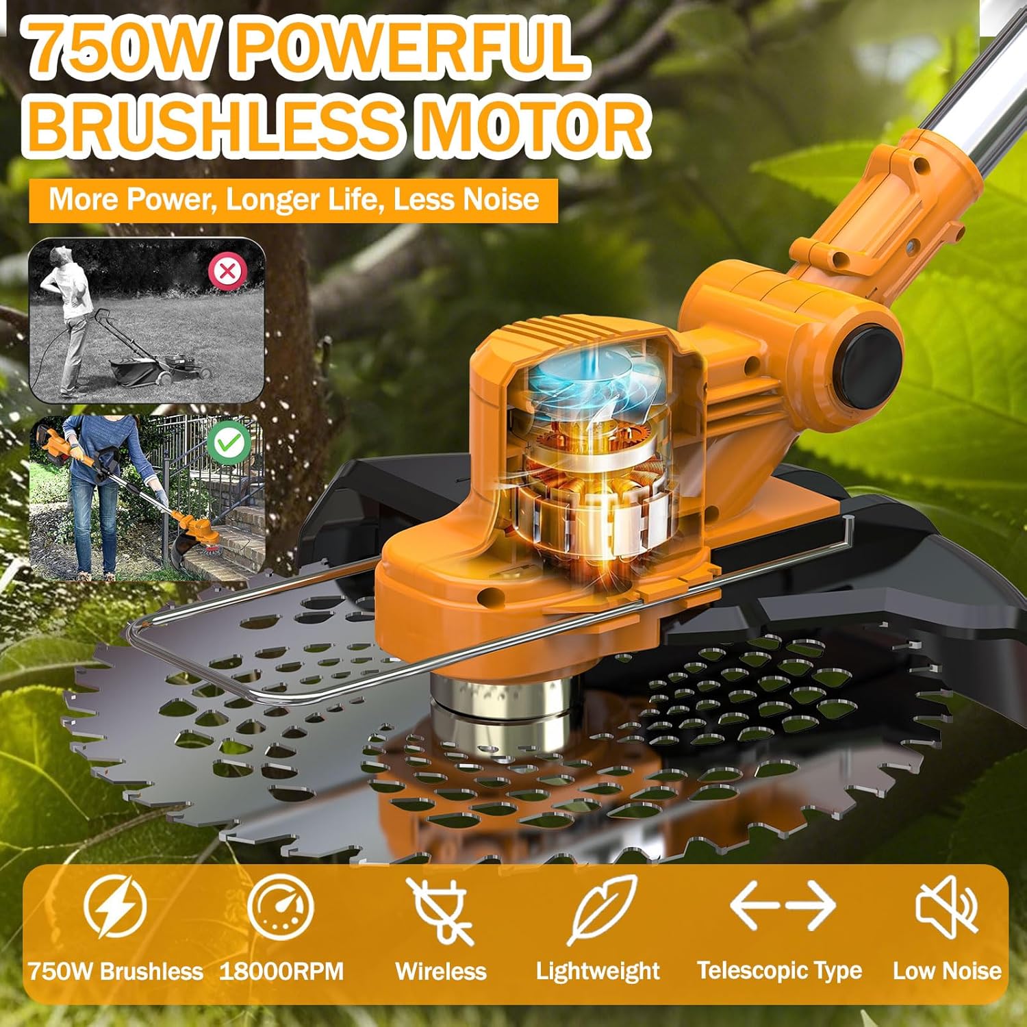 Decespugliatore a batteria 21V Brushless, Orange - immagine 3