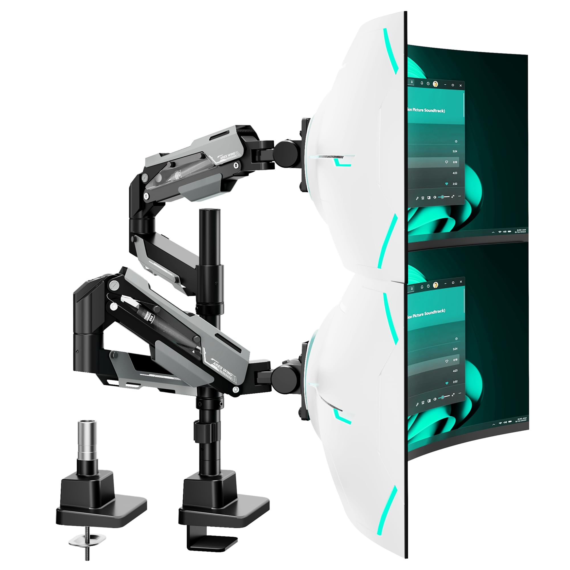 Ares Wing Supporto Monitor Doppio con Asta, Nero