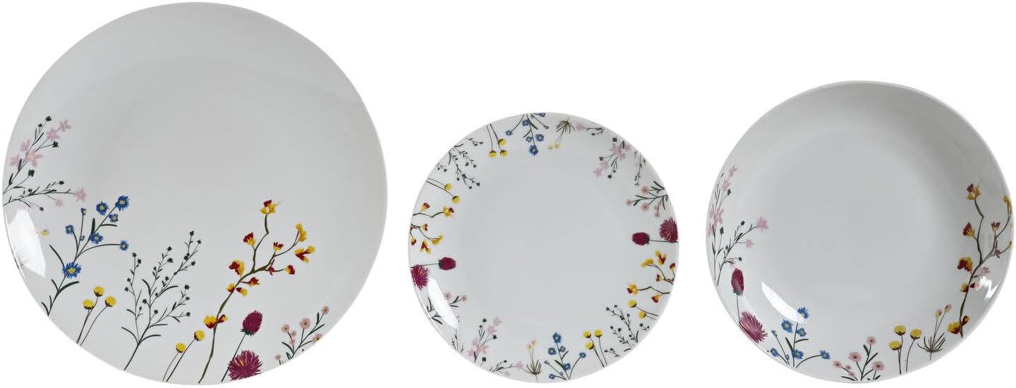 VAJILLA SET 18 PORCELANA 27X27X3 FLORES MULTICOLOR