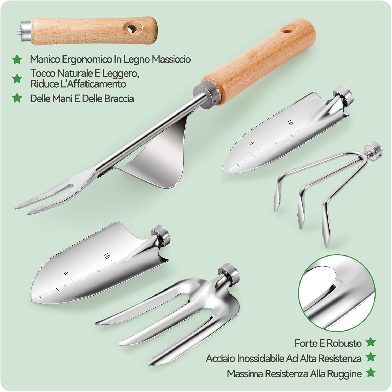 Grenebo Set Attrezzi da Giardinaggio Pesanti (9 Pezzi) - immagine 4