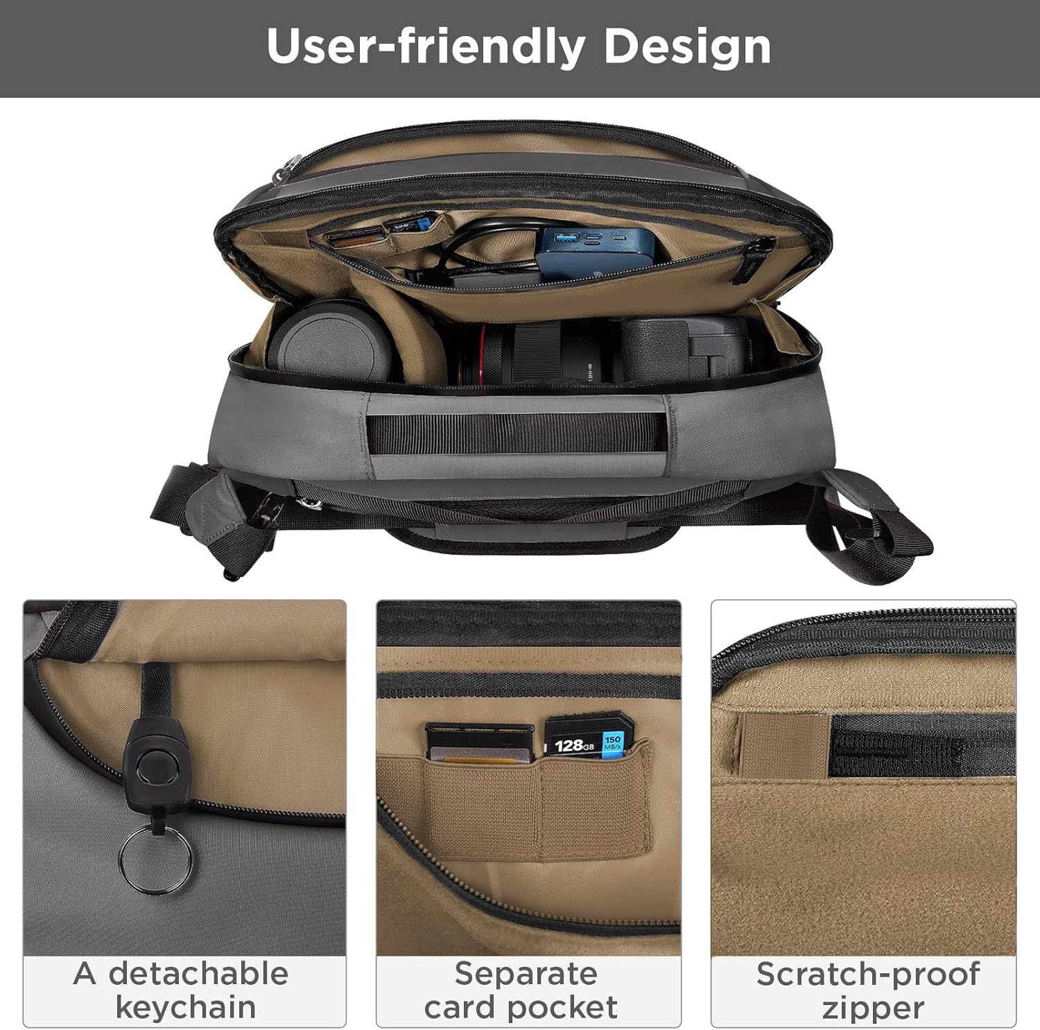 Borsa a Tracolla per Fotocamera DSLR/SLR/Mirrorless, Grigio - immagine 2