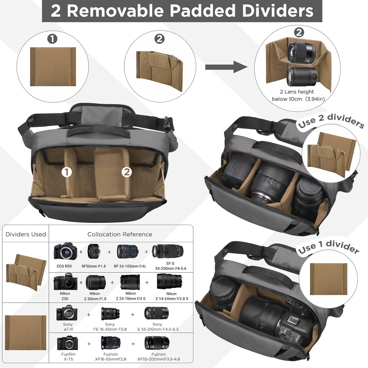 Borsa a Tracolla per Fotocamera DSLR/SLR/Mirrorless, Grigio - immagine 3