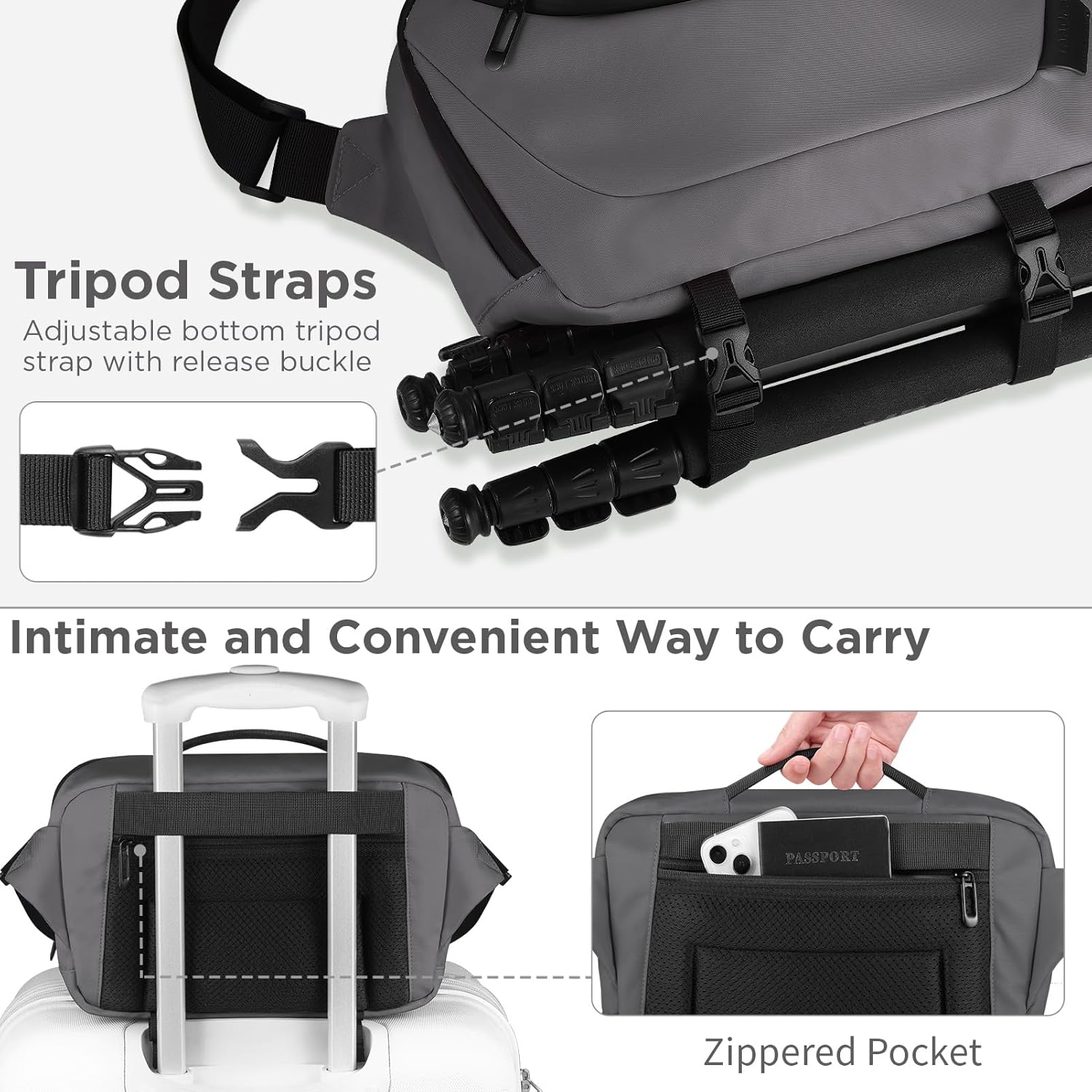 Borsa a Tracolla per Fotocamera DSLR/SLR/Mirrorless, Grigio - immagine 5