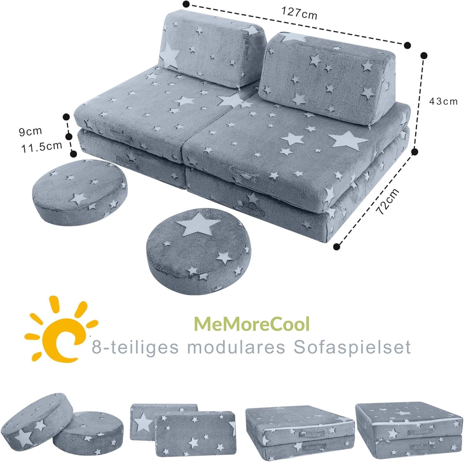 Memorecool Divano Gioco Modulare per Bambini 8 Pezzi - immagine 3