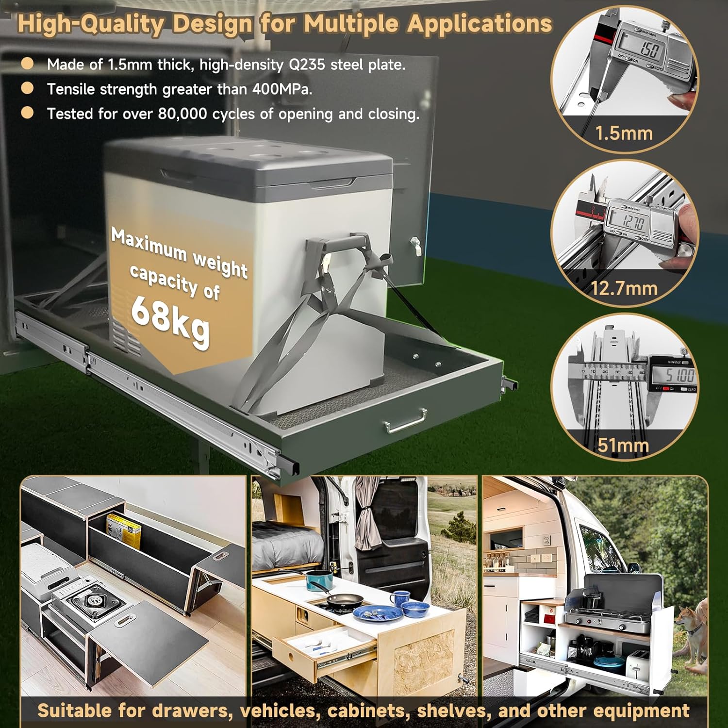 Aolisheng Guide per Cassetti Pesanti Estrazione Totale con Serratura - immagine 4