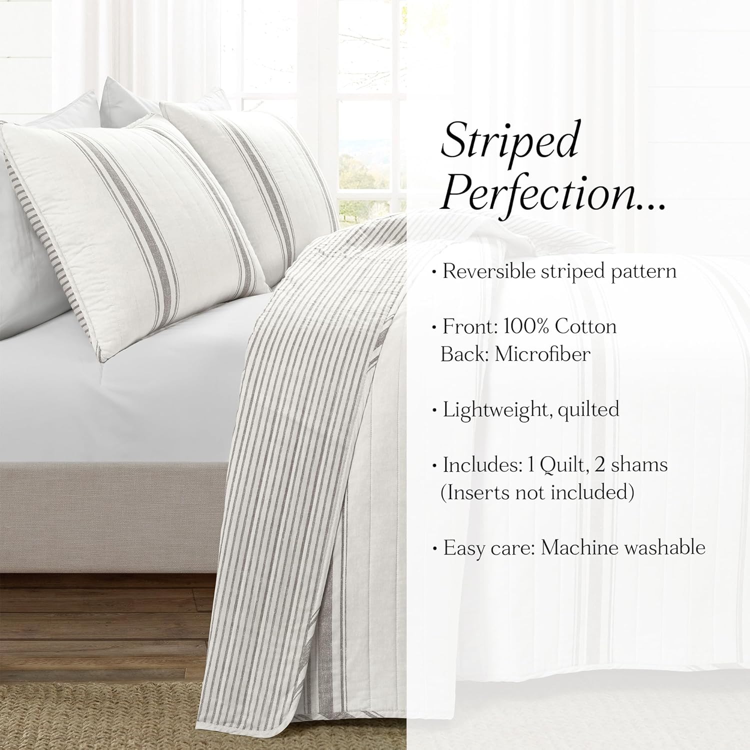 Lush Decor Farmhouse - Set copripiumino a righe, 3 pezzi, colore: Grigio/Regina - immagine 8