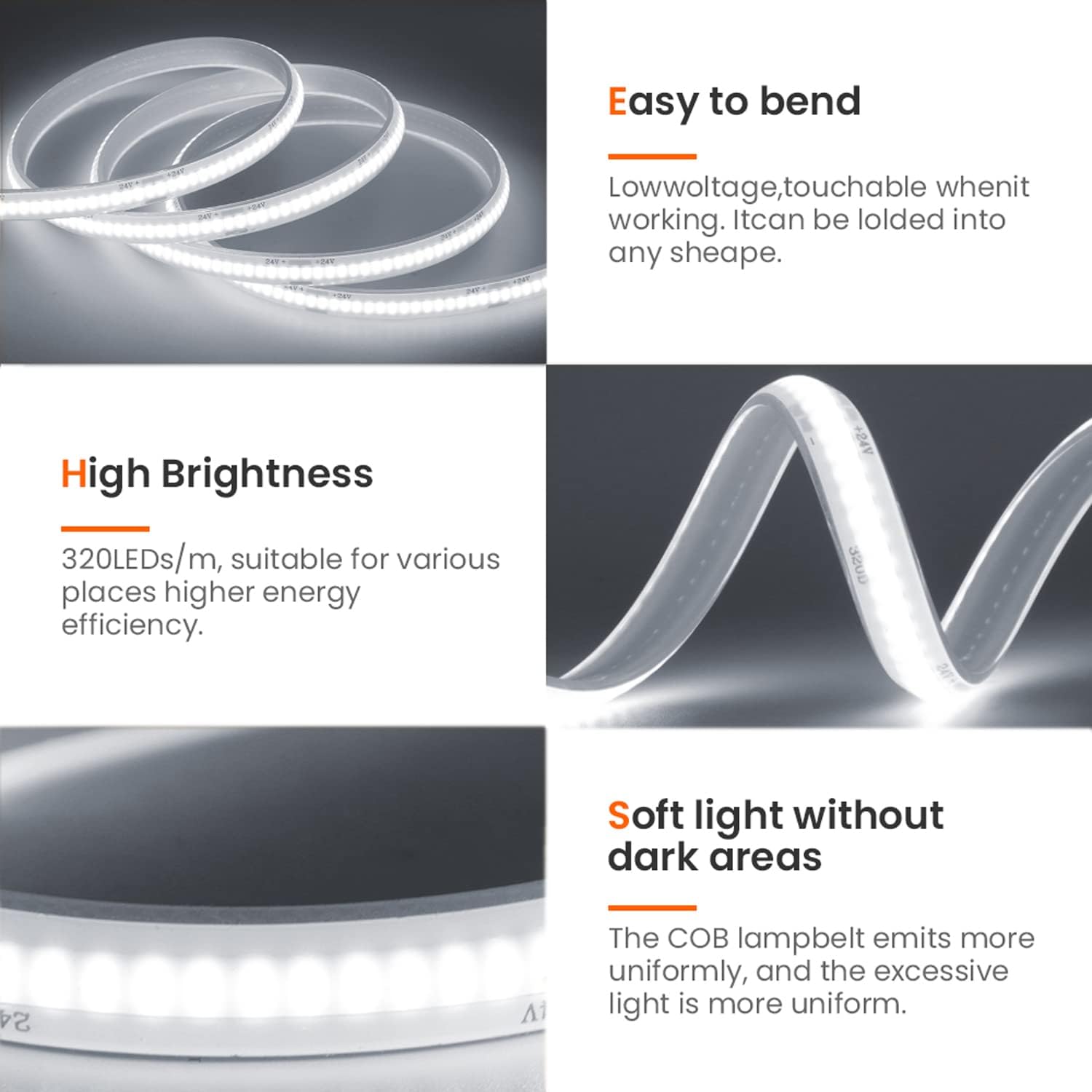 Wisada Striscia LED COB 10m Impermeabile IP68 - immagine 2