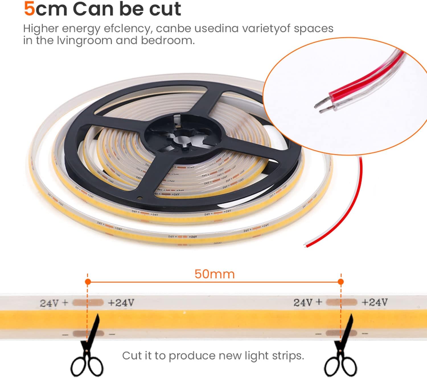 Wisada Striscia LED COB 10m Impermeabile IP68 - immagine 5