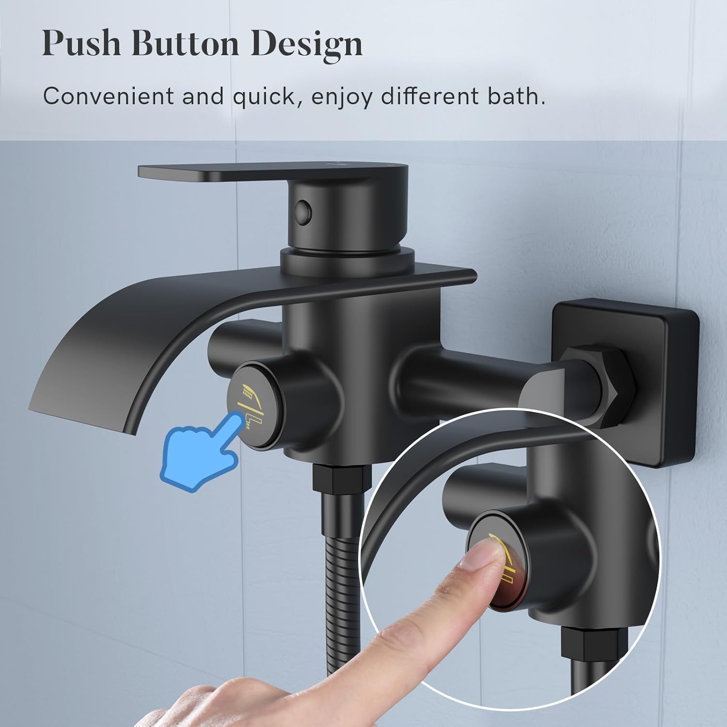 Kulaco Rubinetto Vasca da Bagno a Cascata, Nero - immagine 4