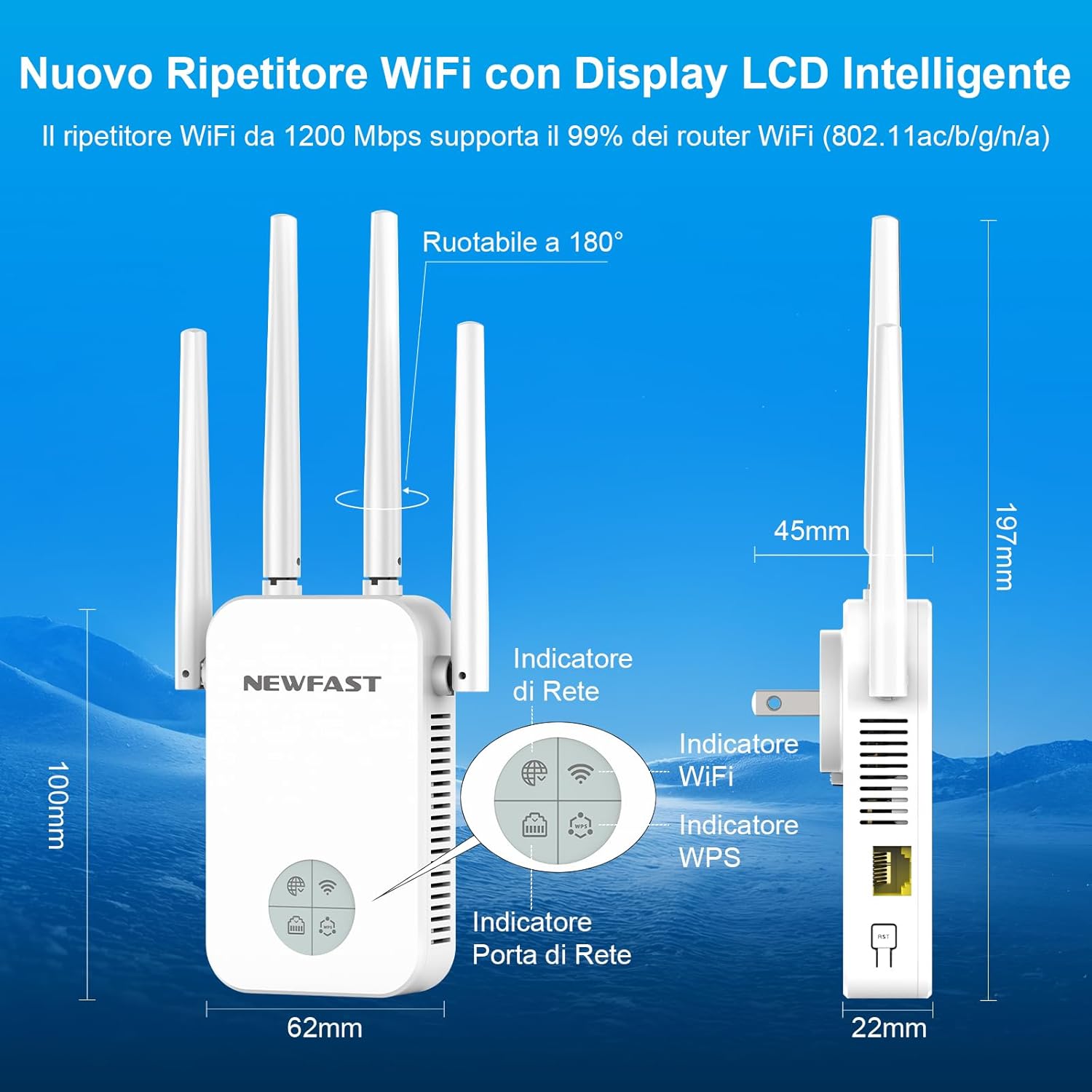 Newfast Ripetitore WiFi Potente 1200Mbps, Bianco - immagine 3