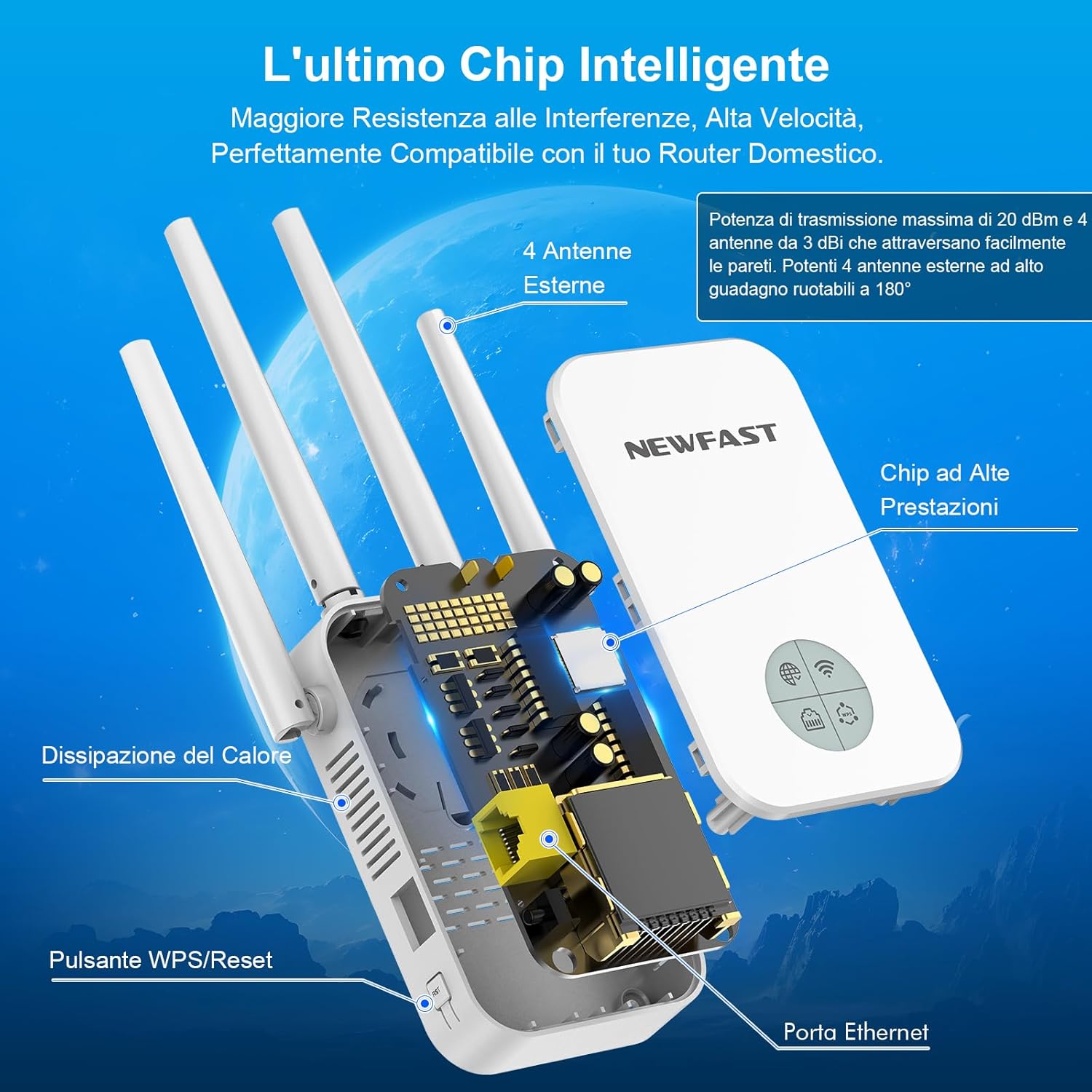 Newfast Ripetitore WiFi Potente 1200Mbps, Bianco - immagine 7