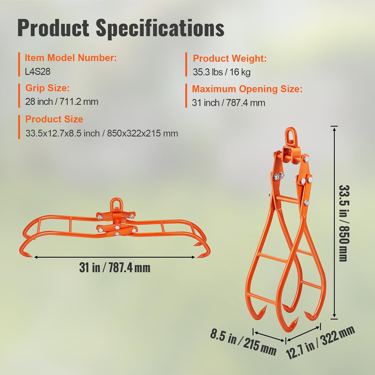 VEVOR Pinza Forestale per Tronchi 711,2 mm - immagine 7