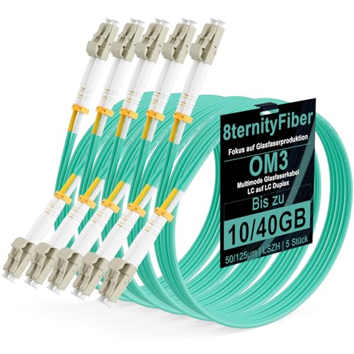 OM3 Cavo patch in fibra ottica 5 m/16 ft, 10/40 GB LC Multimode Duplex 50/125 µm, opzioni di lunghezza: 0,2 m-50 m, OD: 2 mm, LSZH-5 pezzi