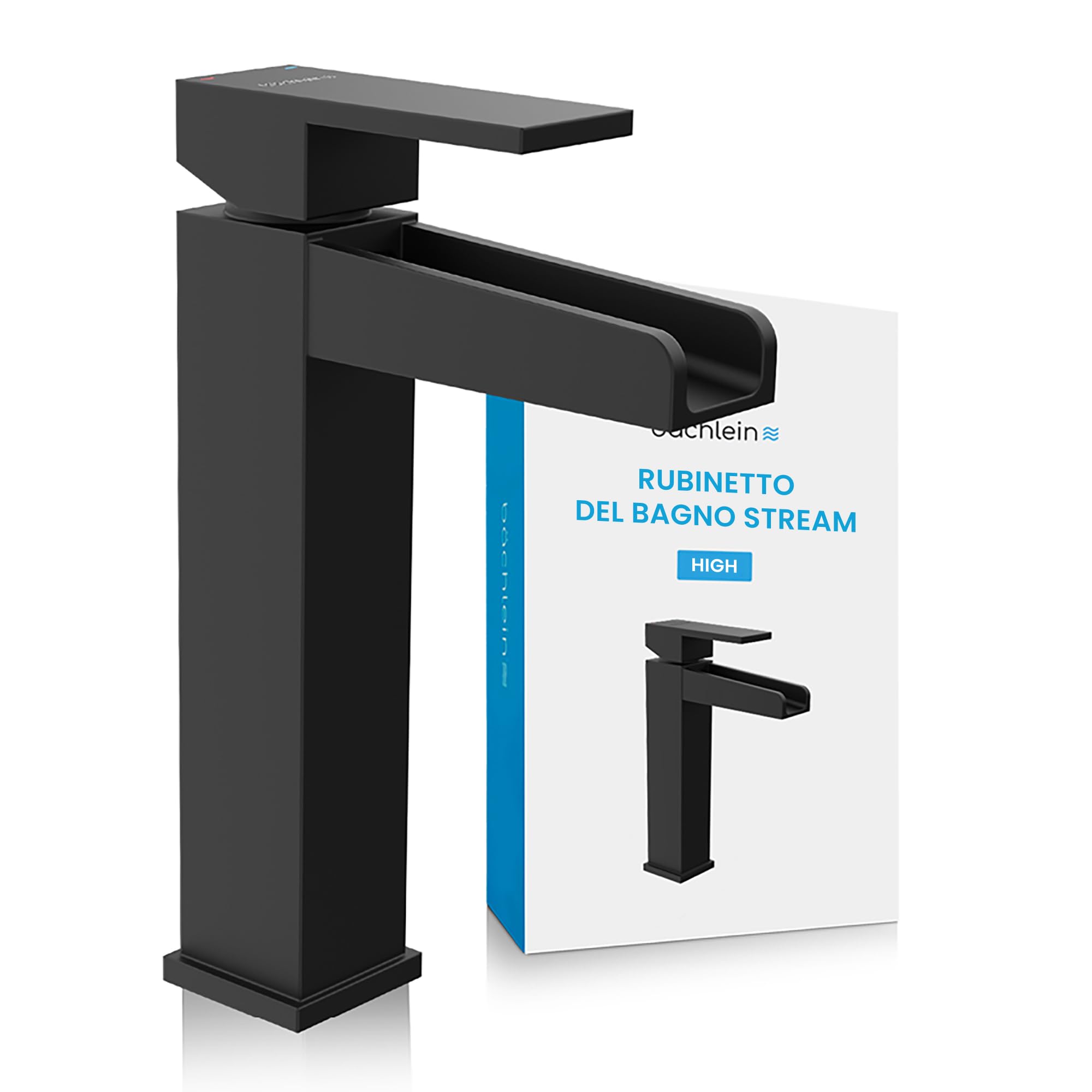 Bächlein Rubinetto Alto per Bagno Design Ruscello, Nero Opaco
