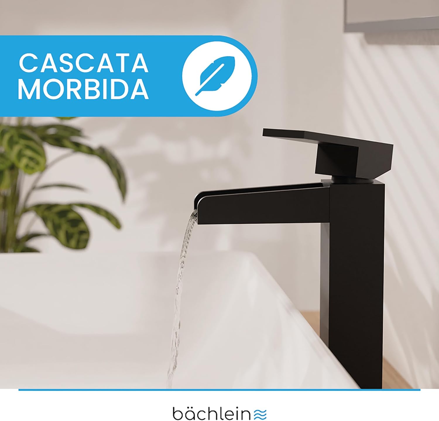 Bächlein Rubinetto Alto per Bagno Design Ruscello, Nero Opaco - immagine 2
