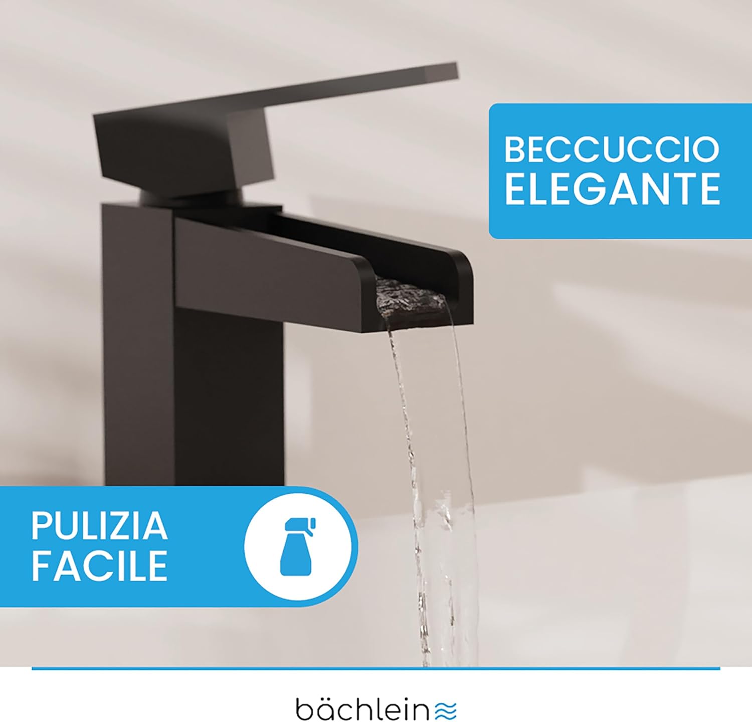 Bächlein Rubinetto Alto per Bagno Design Ruscello, Nero Opaco - immagine 3
