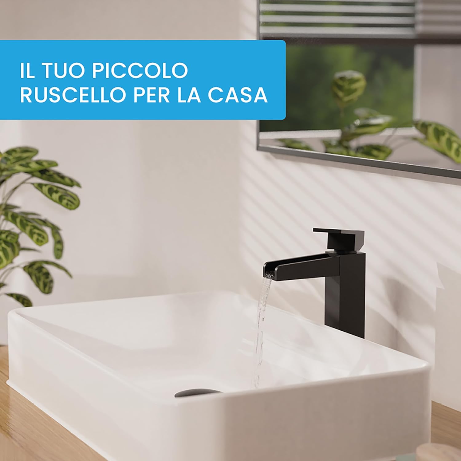 Bächlein Rubinetto Alto per Bagno Design Ruscello, Nero Opaco - immagine 4