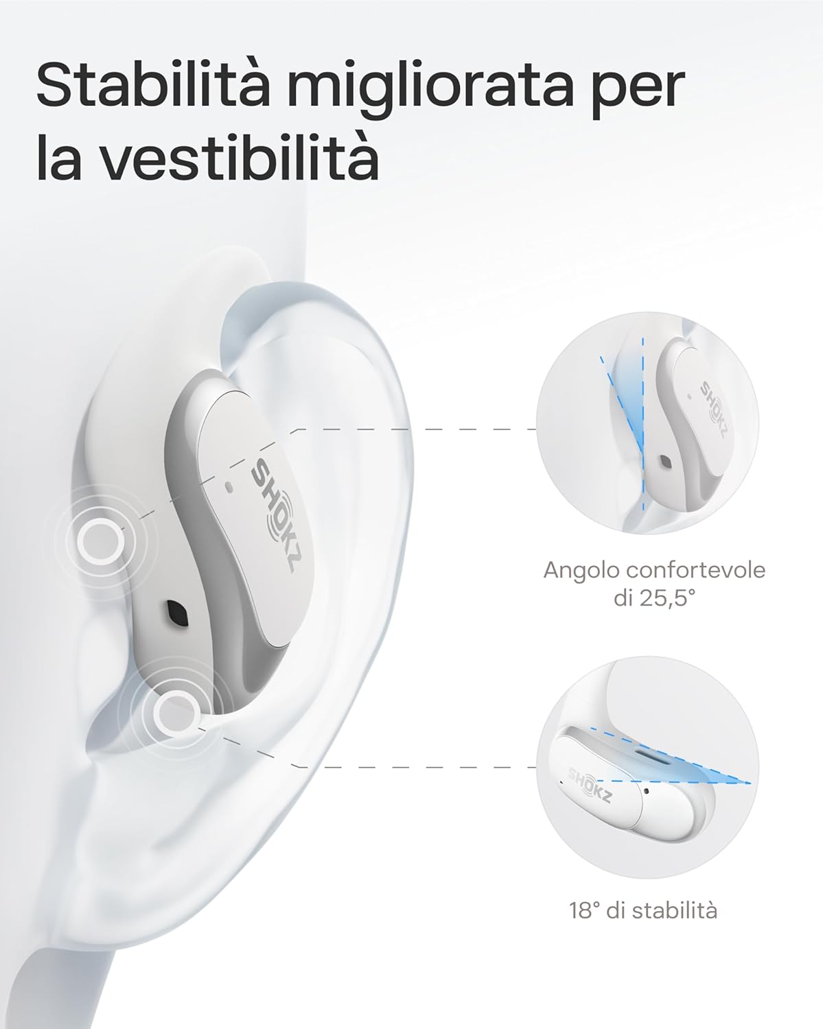 Shokz OpenFit Air - Cuffie Open-Ear Wireless, Bianco - immagine 5