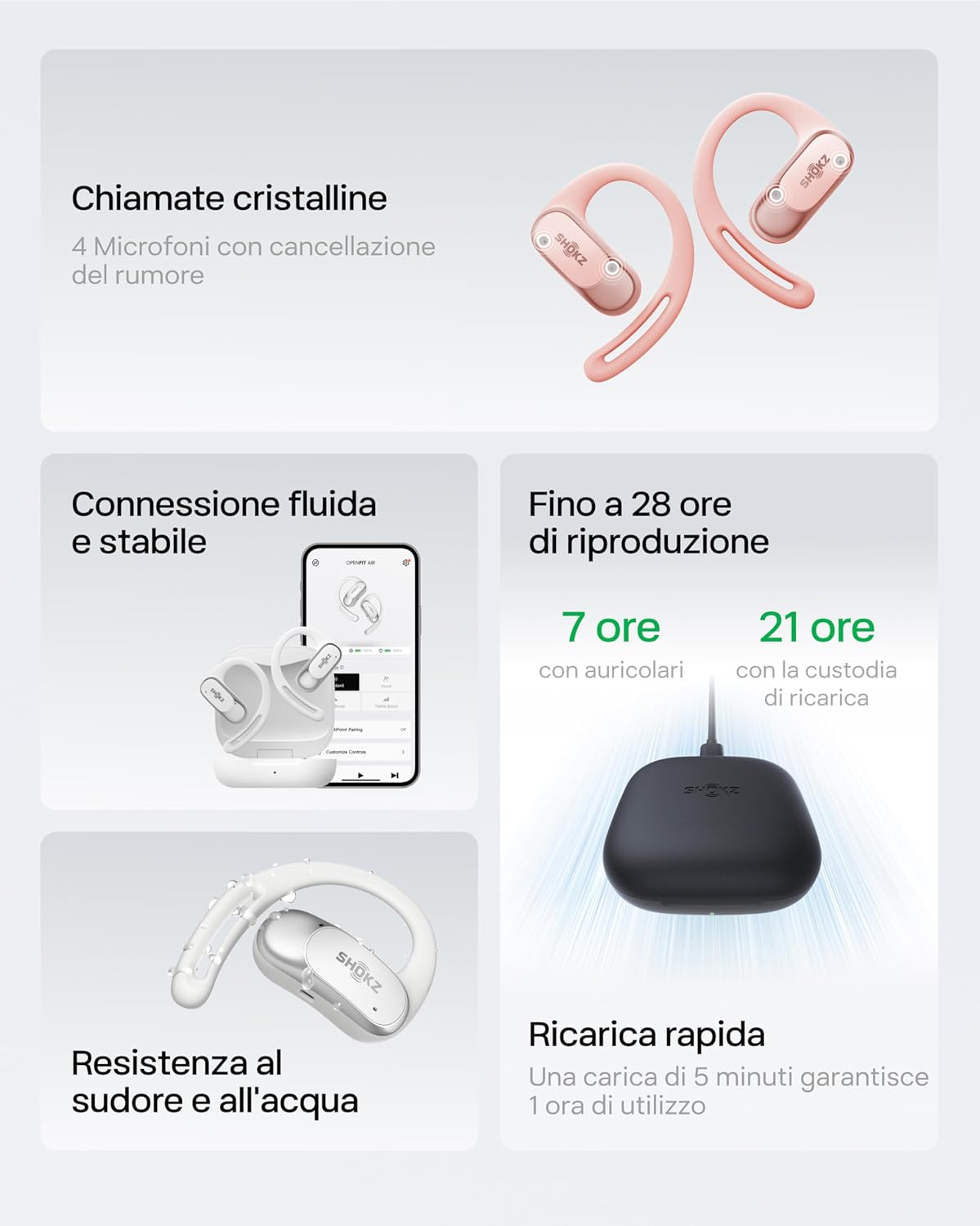 Shokz OpenFit Air - Cuffie Open-Ear Wireless, Bianco - immagine 8