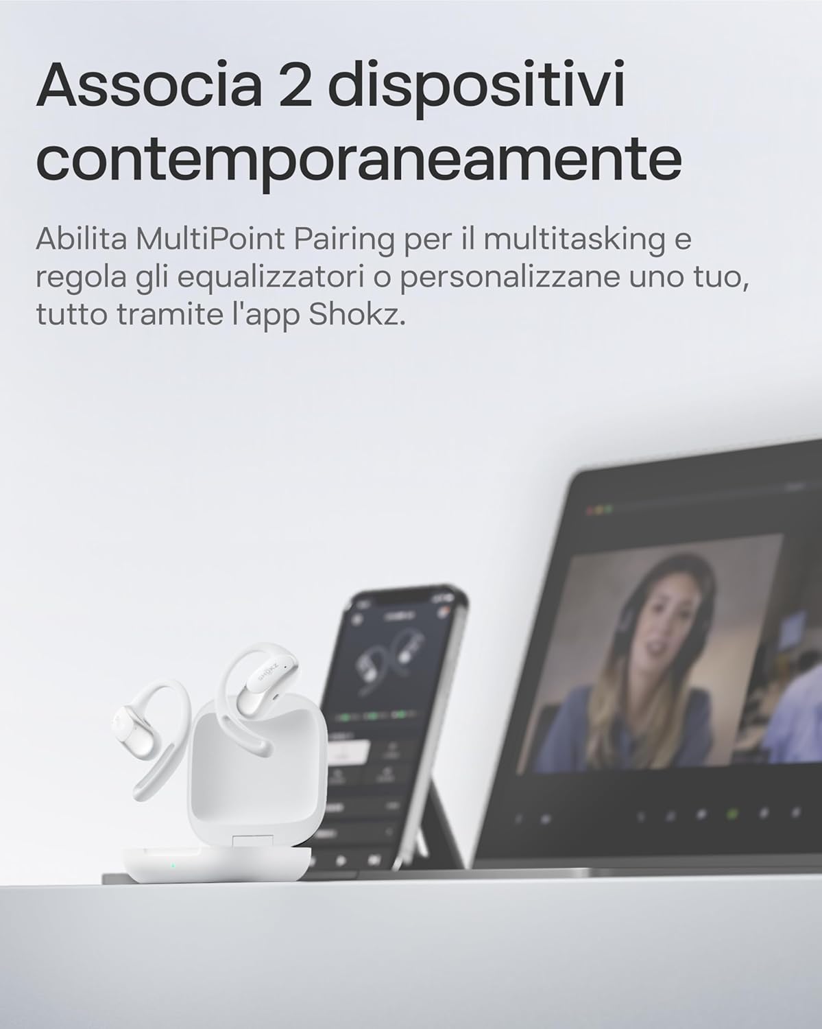 Shokz OpenFit Air - Cuffie Open-Ear Wireless, Bianco - immagine 9