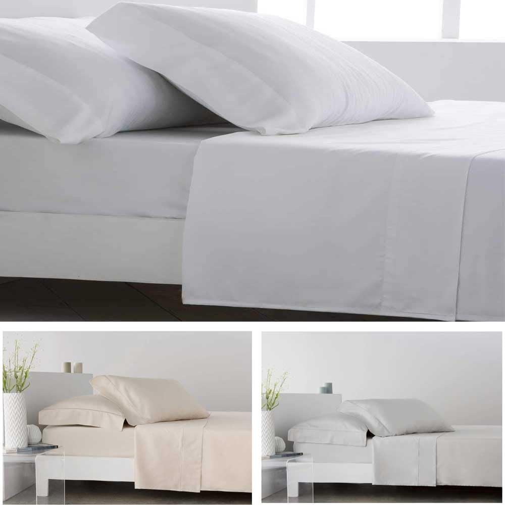 Set Lenzuola Raso Cotone Egiziano 400 Fili, Bianco