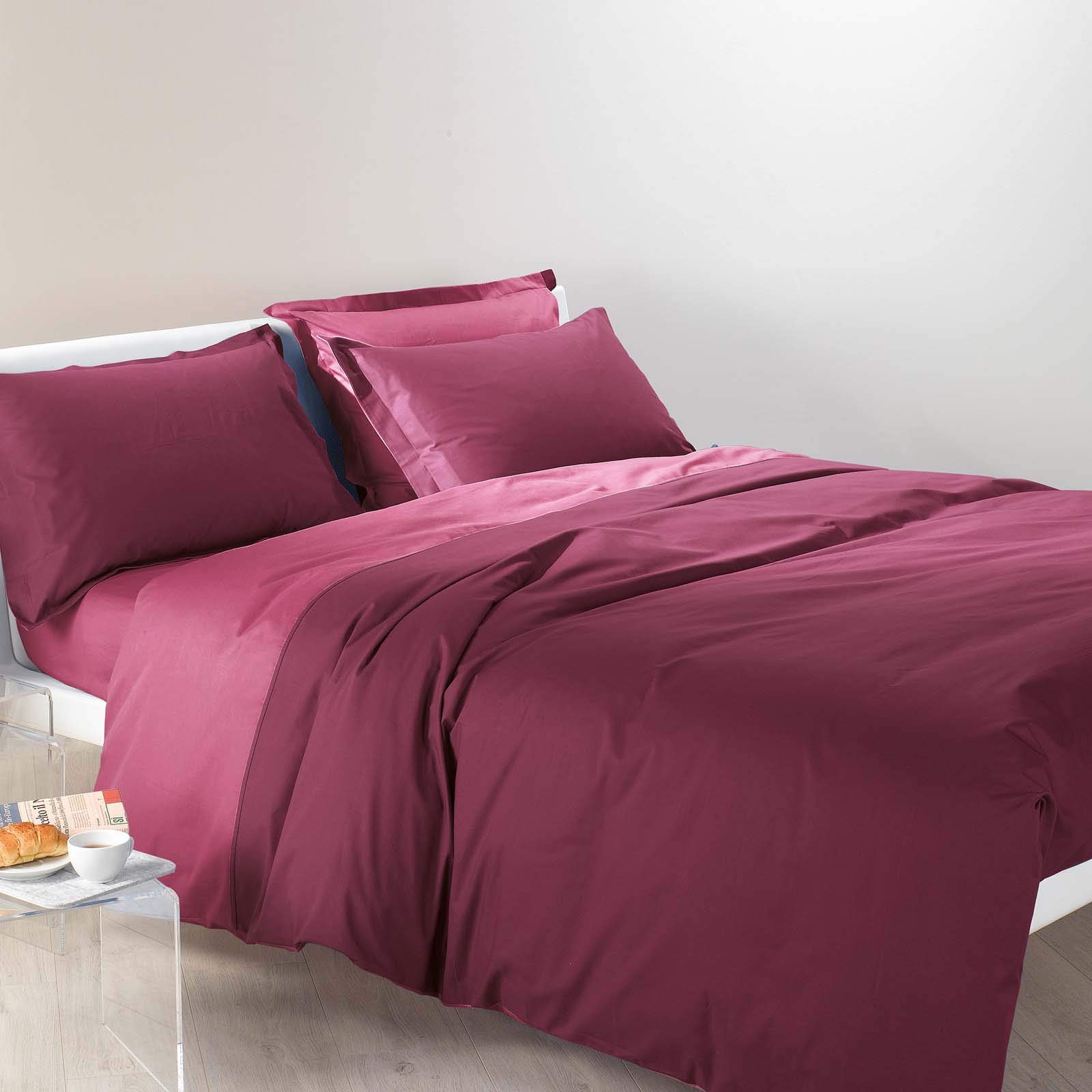 Caleffi 45463 Bicolor - Completo Copripiumino Matrimoniale, Corallo