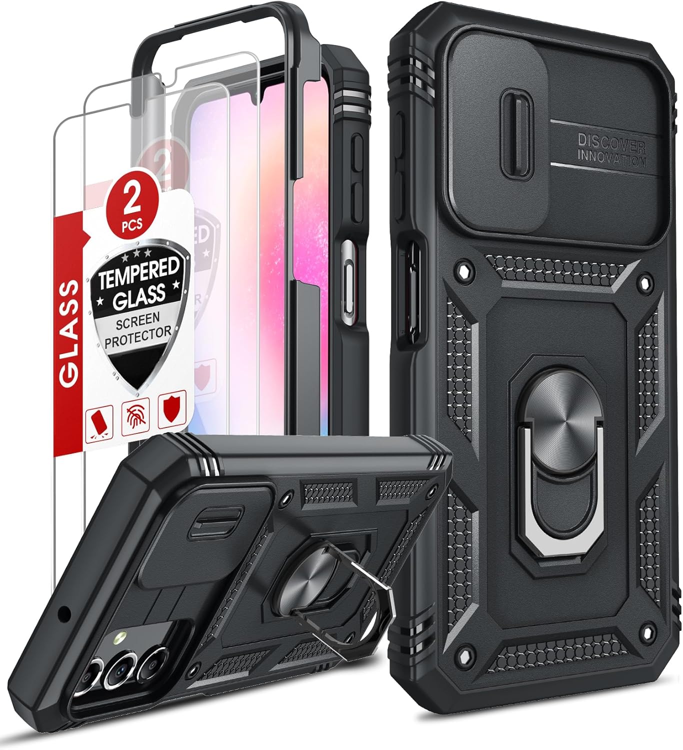 Leyi Cover per Samsung A25 5G con Vetro Temperato, Nero - immagine 1