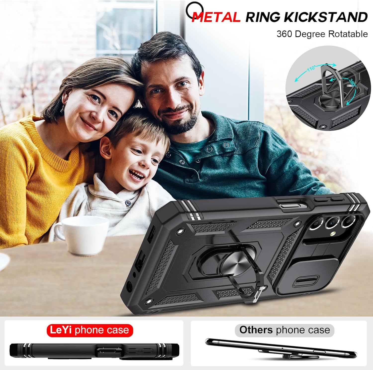 Leyi Cover per Samsung A25 5G con Vetro Temperato, Nero - immagine 7