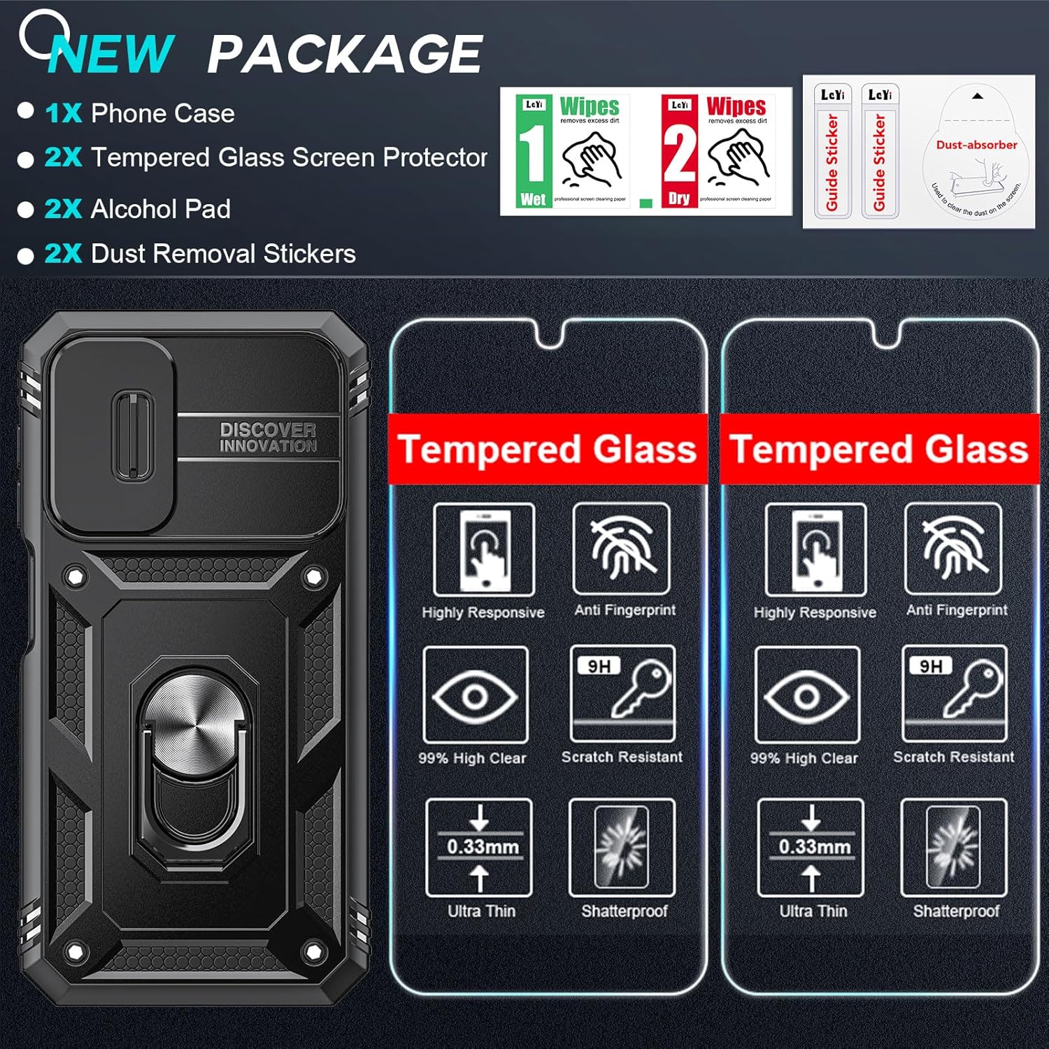 Leyi Cover per Samsung A25 5G con Vetro Temperato, Nero - immagine 8