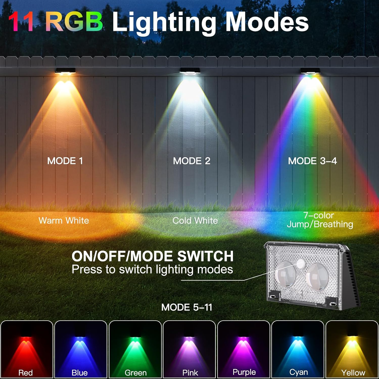 8 Pezzi Applique LED Solare da Esterno 11 Modalità - immagine 3