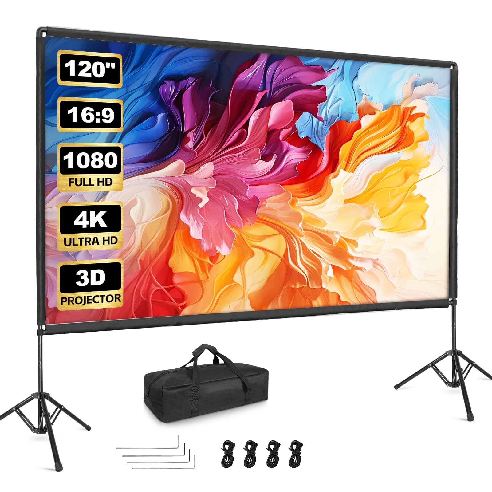 Emart Telo Proiettore 120 Pollici 4K HD con Supporto