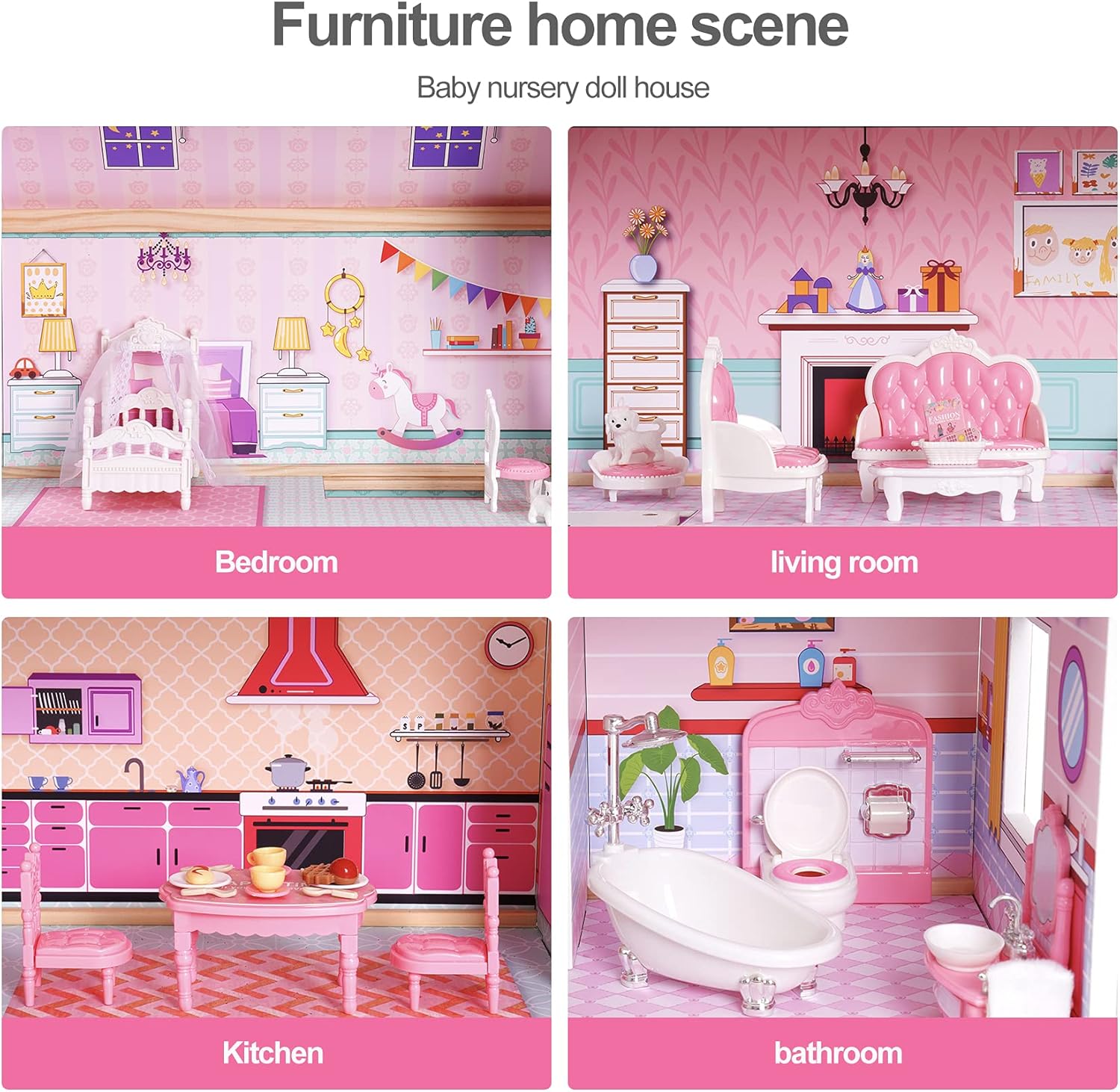 ROBUD Casa delle Bambole in Legno con Mobili - immagine 3